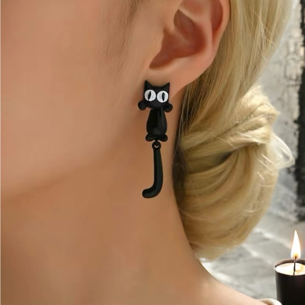 Beautiful Cartoon‎ Black Cat Design Earrings Faux Fashion Jewelry